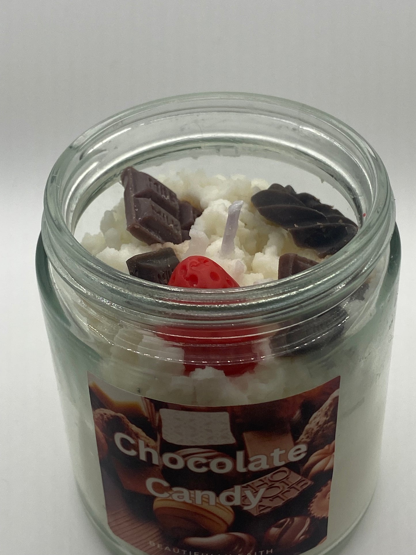 Chocolate candy - chocolate scented whipped soy wax candle with toppings