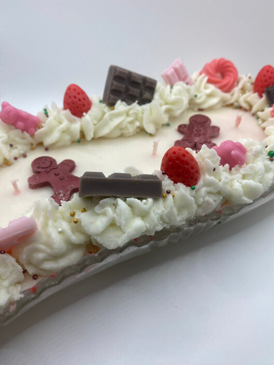 Frosted Christmas dessert lrg crystal dish soy wax candle cinnamon scented