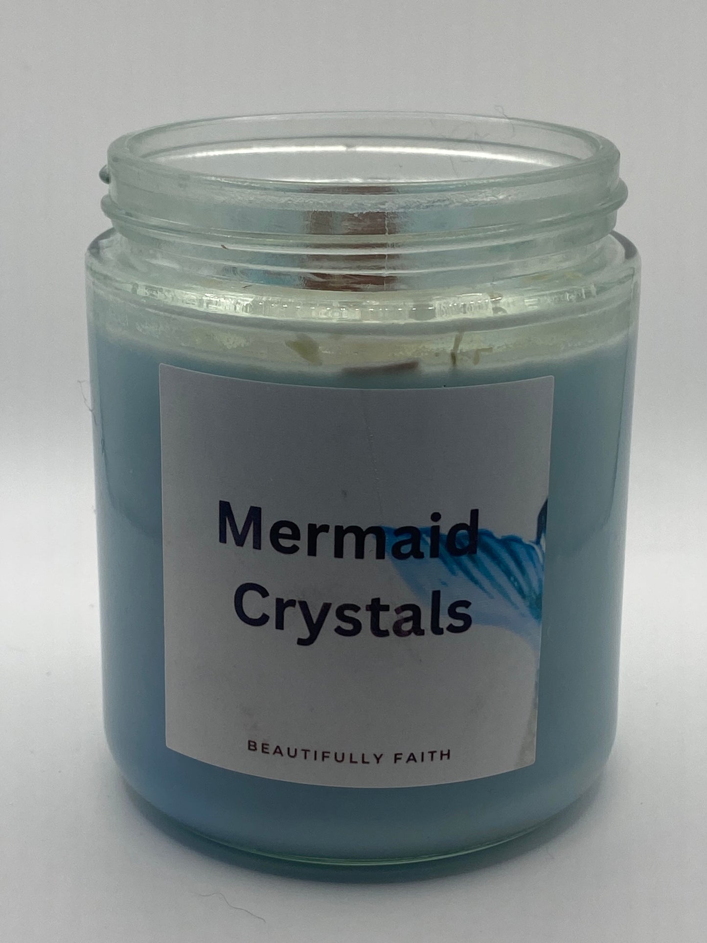 Mermaid crystals soy wax candle ocean breeze scented with aquamarine crystals and dried flowers