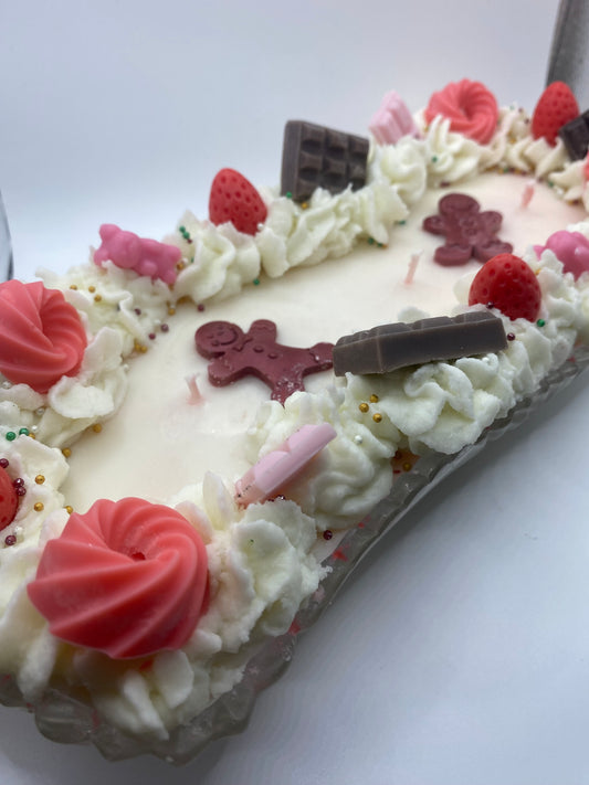 Frosted Christmas dessert lrg crystal dish soy wax candle cinnamon scented