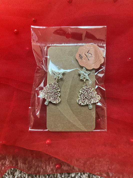 Pink Christmas tree earrings
