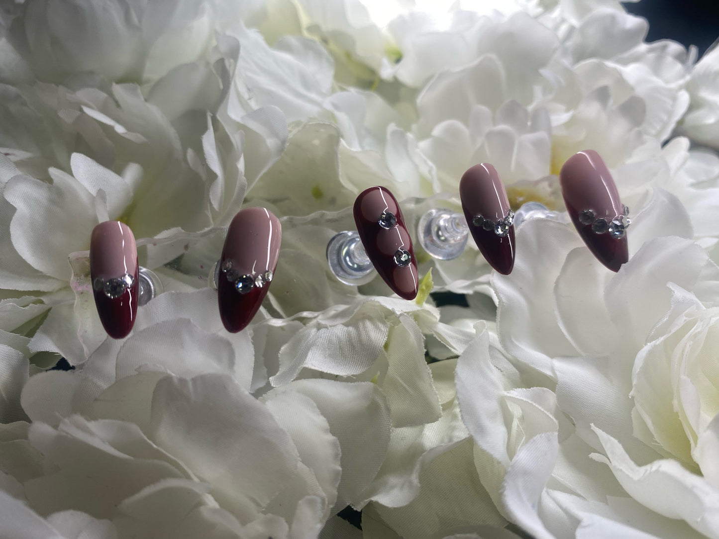 Blush & Wine Ombre Rhinestone Press-On Set