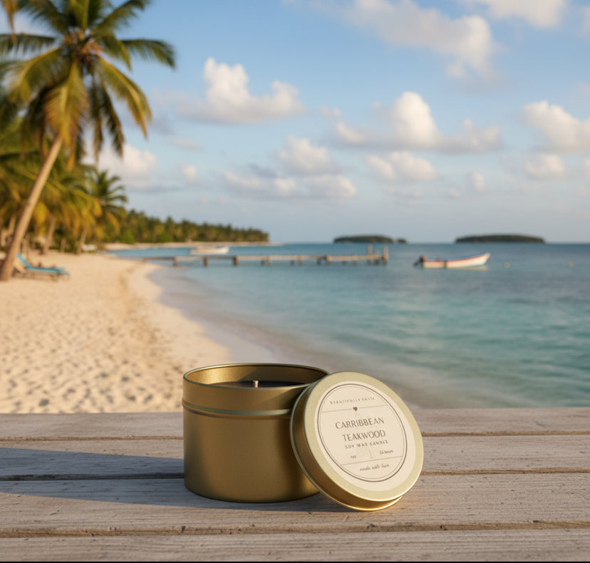 Caribbean teakwood 4oz strong scented candle SOY WAX
