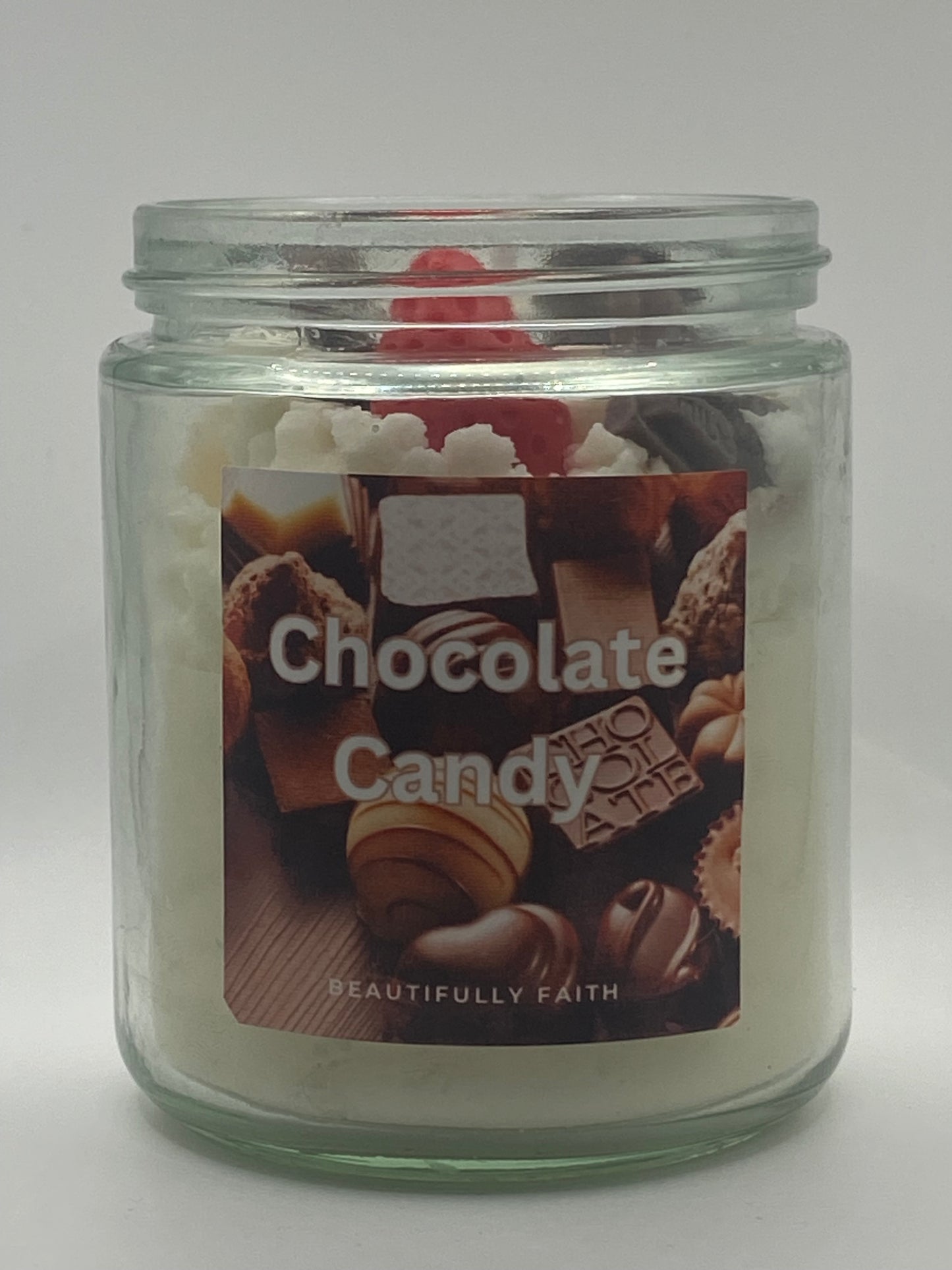 Chocolate candy - chocolate scented whipped soy wax candle with toppings