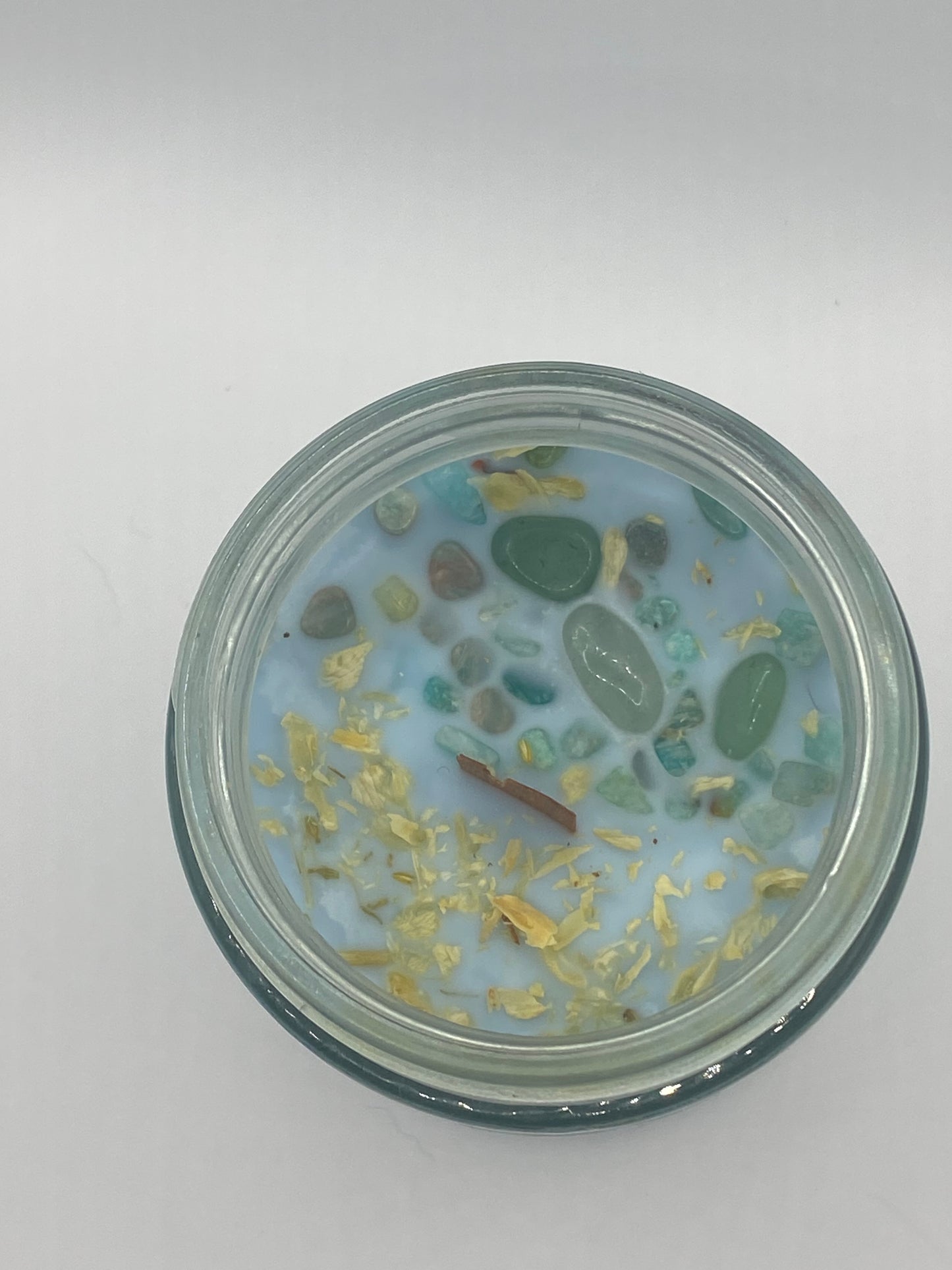 Mermaid crystals soy wax candle ocean breeze scented with aquamarine crystals and dried flowers