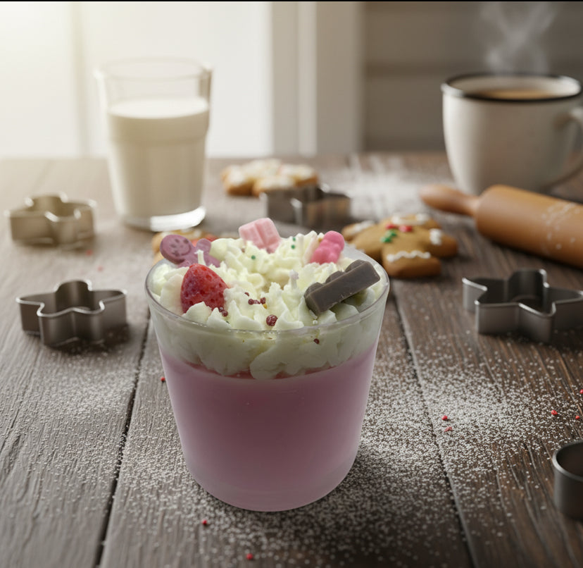 Christmas vanilla scented frosted with candy toppings soy wax candle