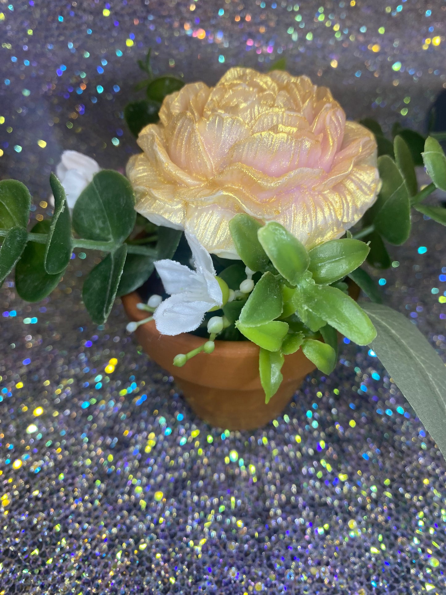Shimmering Soap Flower Bouquet in Mini Pot